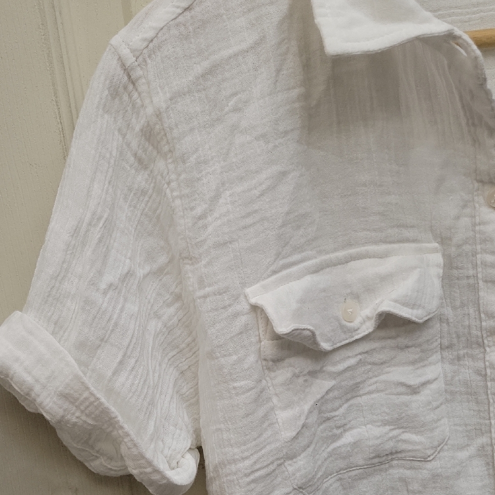 a.n.a White Short Sleeve Polo Button Down Shirt - Picture 2 of 6